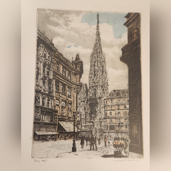 Vtg Original Etching Signed Leopold Hofmann St Stephen's Cathedral Vienna - Picture 2 of 8